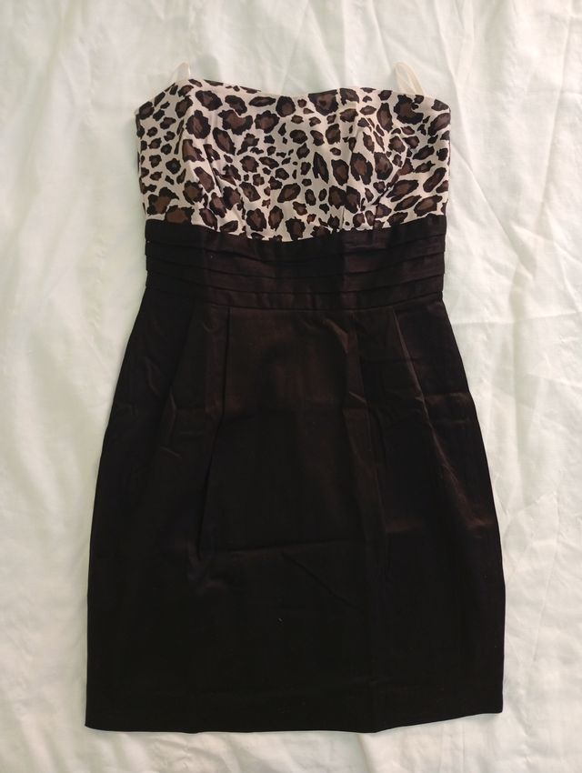 Vestido palabra de honor estampado leopardo XS
