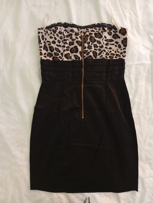 Vestido palabra de honor estampado leopardo XS
