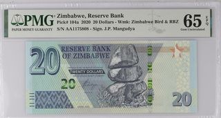 Billete ZIMBABWE 20 Dólares 2020 PMG-65 EPQ