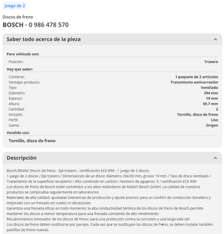 Juego 4 Discos Freno BOSCH