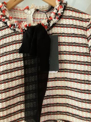 Top Zara Rayas Flecos Lazo Negro