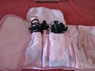 Rizador de pelo rosa con accesorios