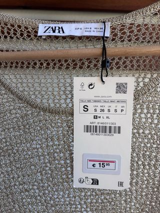 Top Zara Dorado Rejilla Talla S