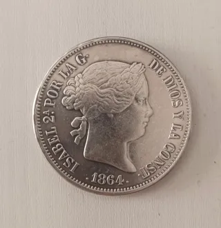 Moneda 20 Reales Isabel II 1864