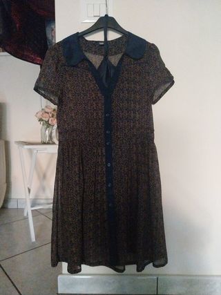 Vestito corto fantasia marrone e nero