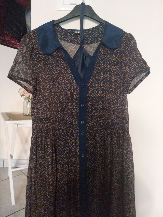 Vestito corto fantasia marrone e nero