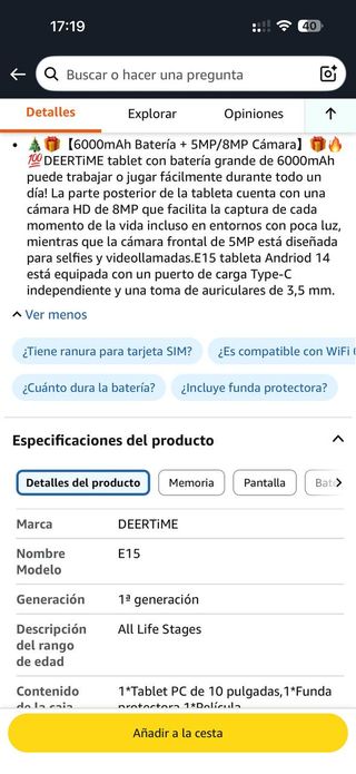 DEERTiME Tablet 10 Pulgadas Android 14 con 20GB RA