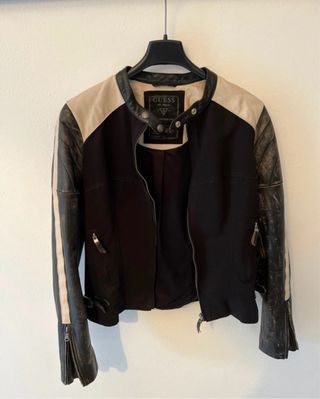 Giacca Guess pelle/cotone beige e nero