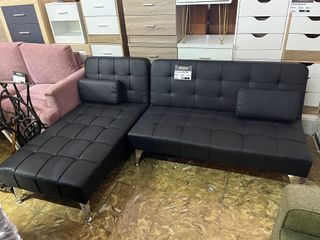 Sofá Cama Chaise Longue Reversible Negro 3 plazas