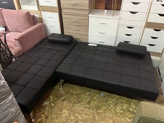 Sofá Cama Chaise Longue Reversible Negro 3 plazas
