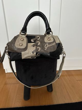Bolso Guess Piel Beige, Negro, Gris