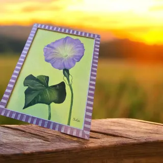 Pintura de flor morada enmarcada