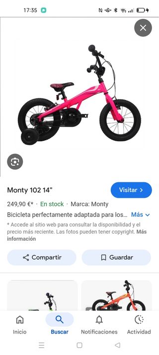 Bicicleta Monty Rosa Infantil
Rueda 14 pulgadas