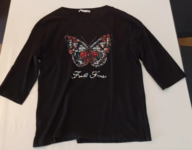 Camiseta negra mariposa lentejuelas Talla S
