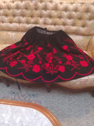 Falda regional bordada negro y rojo