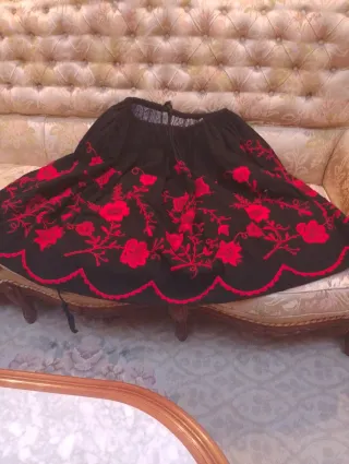 Falda regional bordada negro y rojo