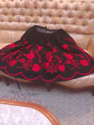 Falda regional bordada negro y rojo