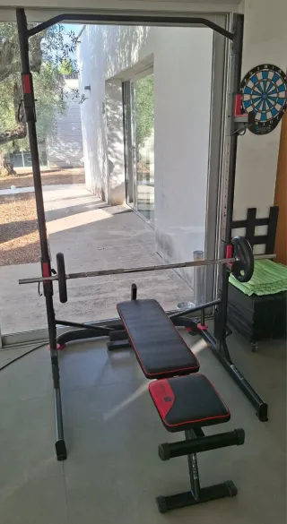 Rack + Banco + Barra + 2 Pesas 10kg