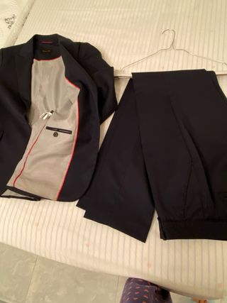 Traje Massimo Dutti Lana Raya Azul Marino
