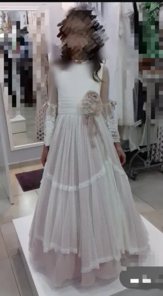 Vestido de Comunión Niña Blanco y Rosa