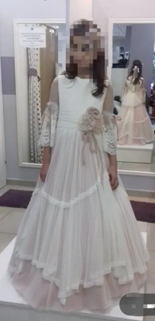 Vestido de Comunión Niña Blanco y Rosa