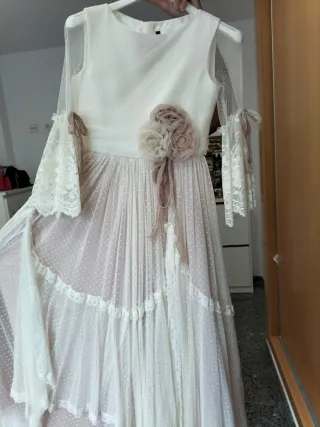 Vestido de Comunión Niña Blanco y Rosa