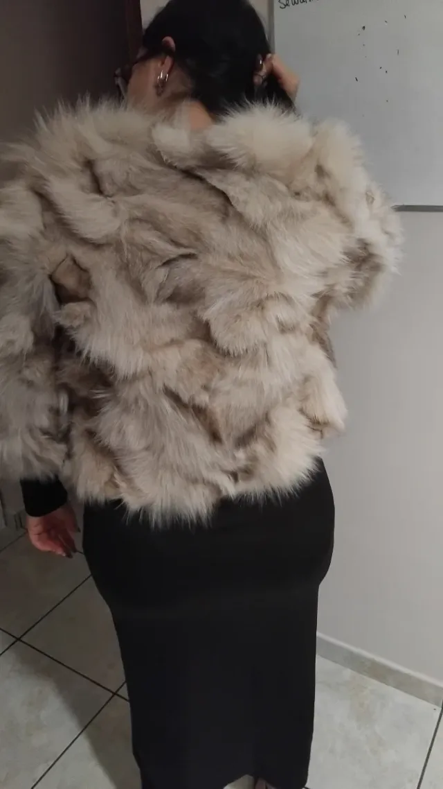 Pelliccia Volpe Beige/Grigio Taglia L