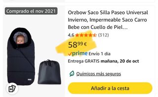 Saco invierno silla/carrito bebé negro. impermeabl