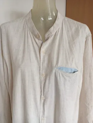 Camicia lino e cotone beige chiaro taglia L