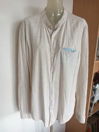 Camicia lino e cotone beige chiaro taglia L