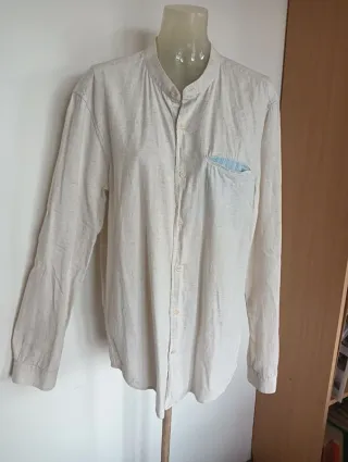 Camicia lino e cotone beige chiaro taglia L
