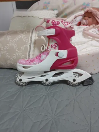 Patines en línea infantiles rosas y blancos