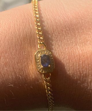 Pulsera Plata Chapado Oro Zafiro Natural