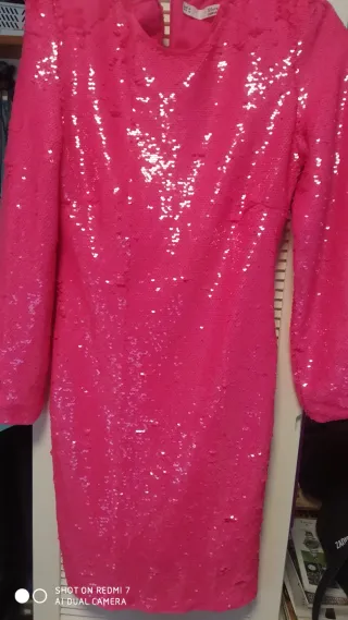 Vestido fiesta lentejuelas rosa Barbie Talla M