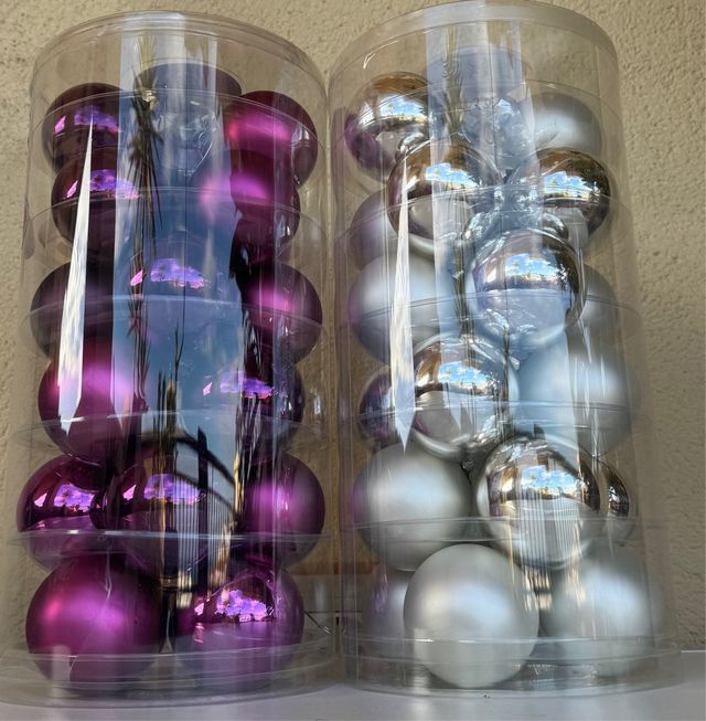 Bolas de Navidad Vidrio Morado y Plateado