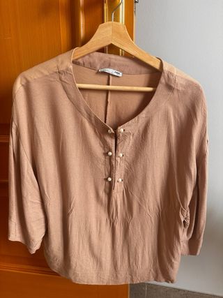 Blusa Zara Manga 3/4 Perlas Talla M