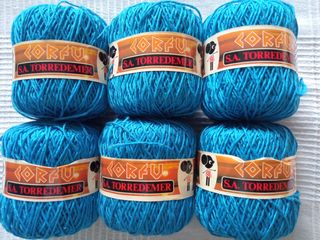 6 ovillos lana hilo azul oscuro