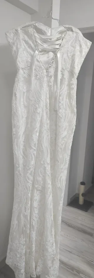 Vestido de Novia/Fiesta Blanco Encaje y pedreria