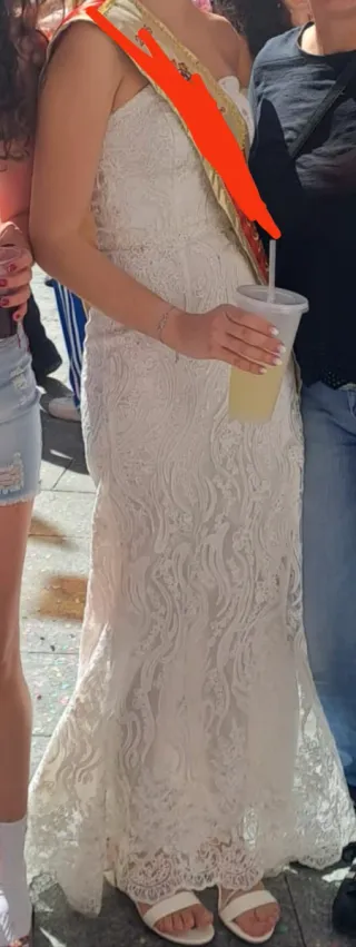 Vestido de Novia/Fiesta Blanco Encaje y pedreria