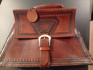Bolso Cuero Repujado Artesanal Vintage Marrón