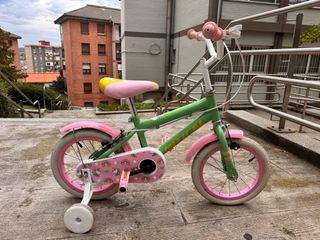 Bicicleta infantil 14” verde y rosa