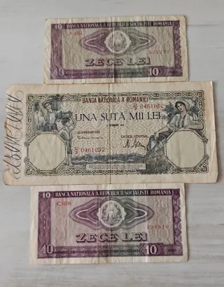 Billetes Rumanía 10 y 100.000 Lei