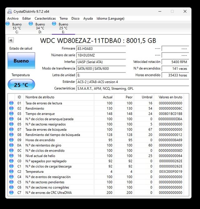 Disco Duro WD 8TB WD80EZAZ NAS 256MB Caché