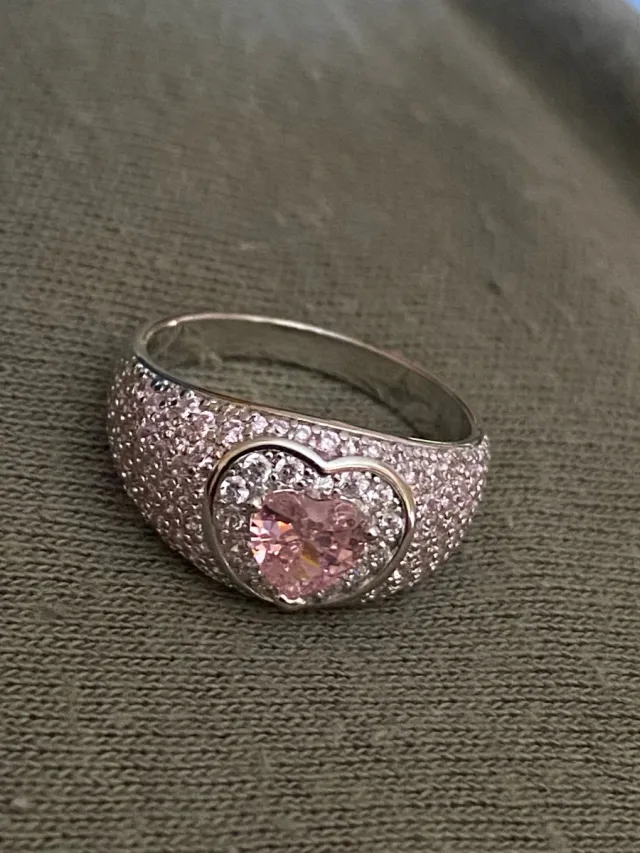 Anello Cuore Rosa e Argento
