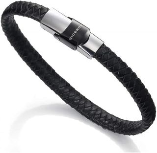 Pulsera Viceroy Cuero Trenzado Negra y Plata
