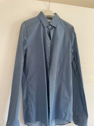 Camicia uomo fantasia micro puntini blu