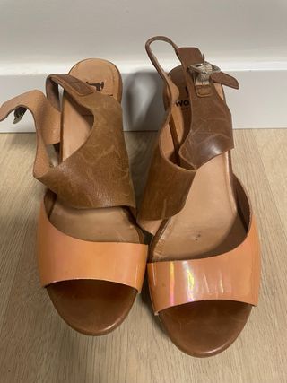 Sandalias Wonders Verano Cuña Piel Naranja