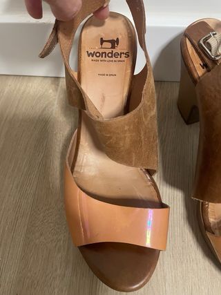Sandalias Wonders Verano Cuña Piel Naranja