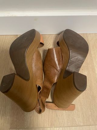 Sandalias Wonders Verano Cuña Piel Naranja