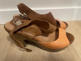 Sandalias Wonders Verano Cuña Piel Naranja